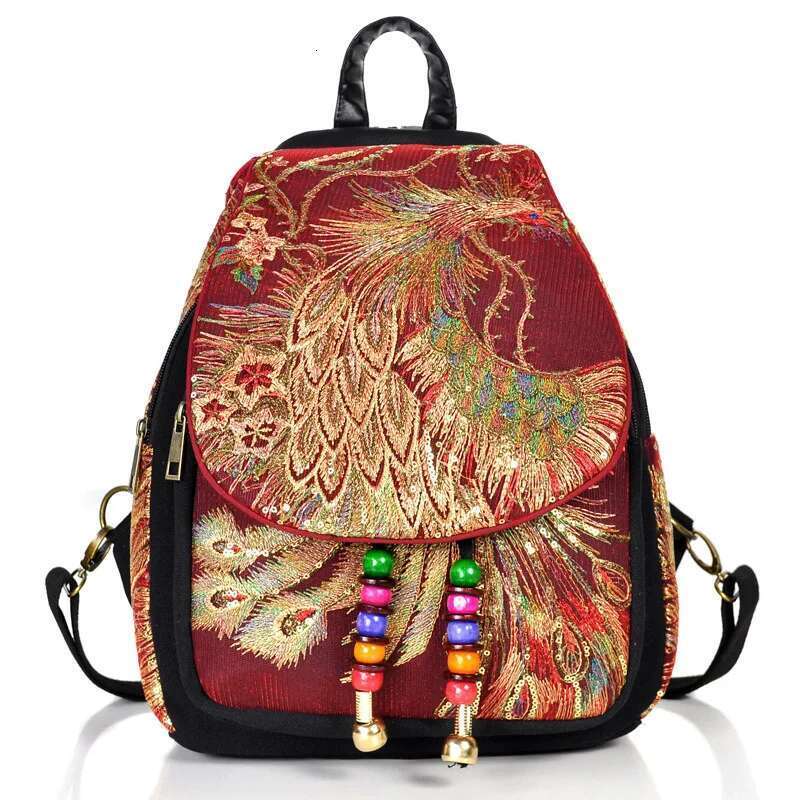 Veowalk Pea Sequins Embroidered Women's Canvas Backpacks, Ladies Floral Rucksacks Woman Small School Back Bag Bagpack