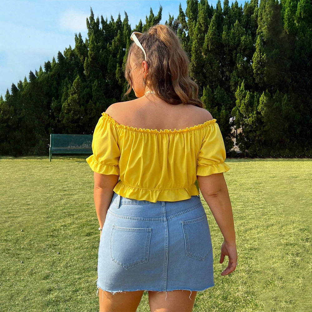 Large Womens Short Open Navel Summer Bubble Sleeves Sexy Off Shoulder T-shirt Womens Top