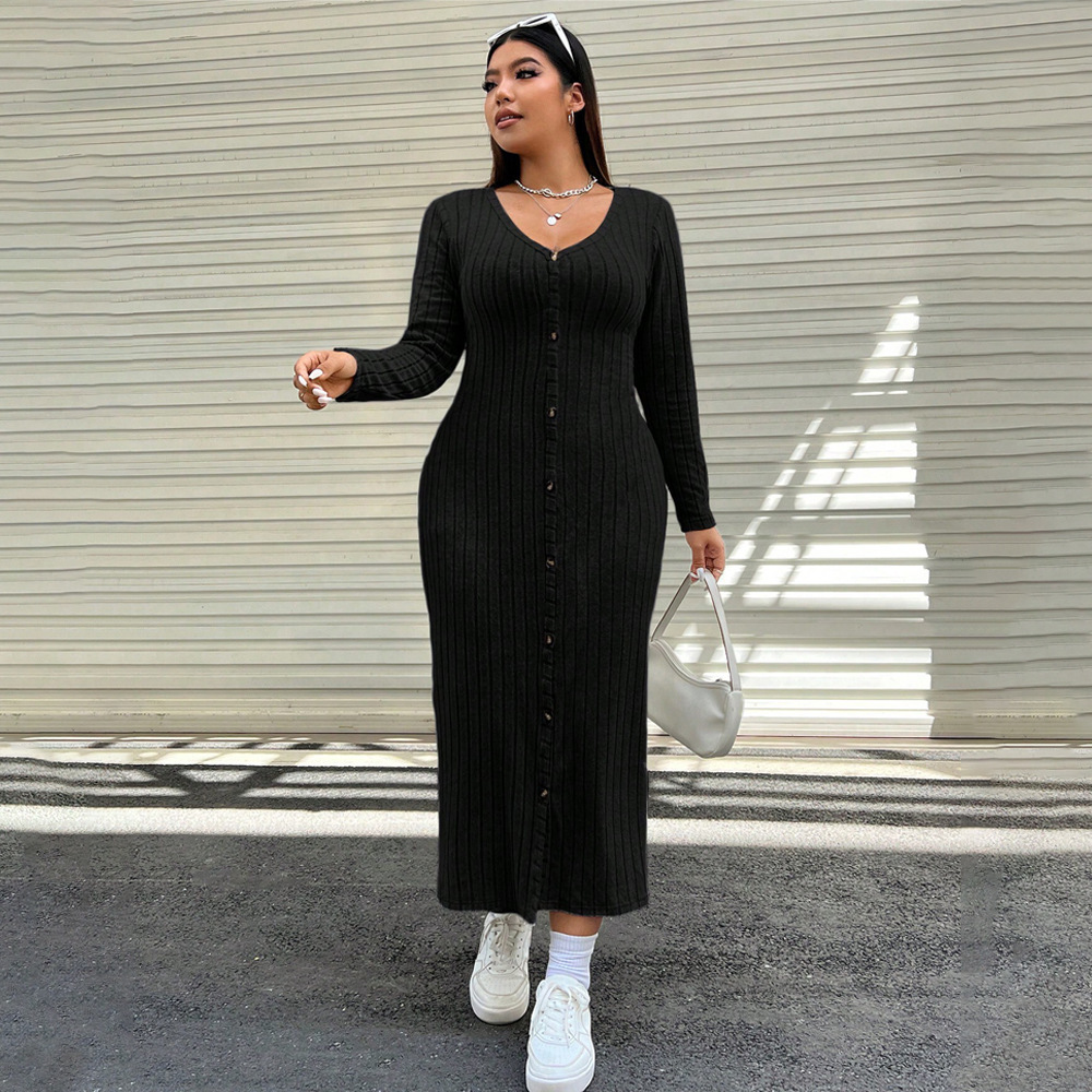 Large Size Womens Simple Casual Style Dress Autumn and Winter Slim Fit Design One-step Long Skirt