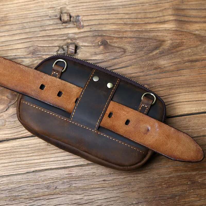 Retro Men's Mobile Phone Crazy-Horse Leather Waist Top Layer Cowhide Clutch Cross-Body Shoulder Bag