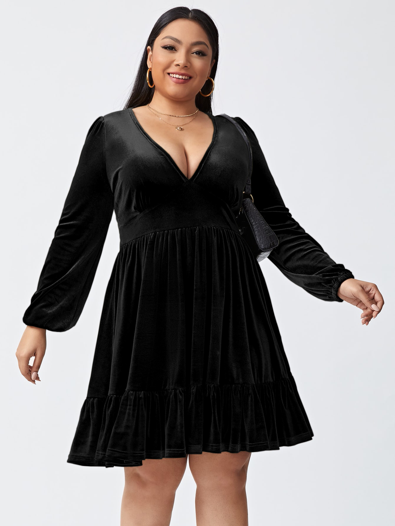 Large Size Womens New Sexy Waist Cinching Velvet Dress Party Dress