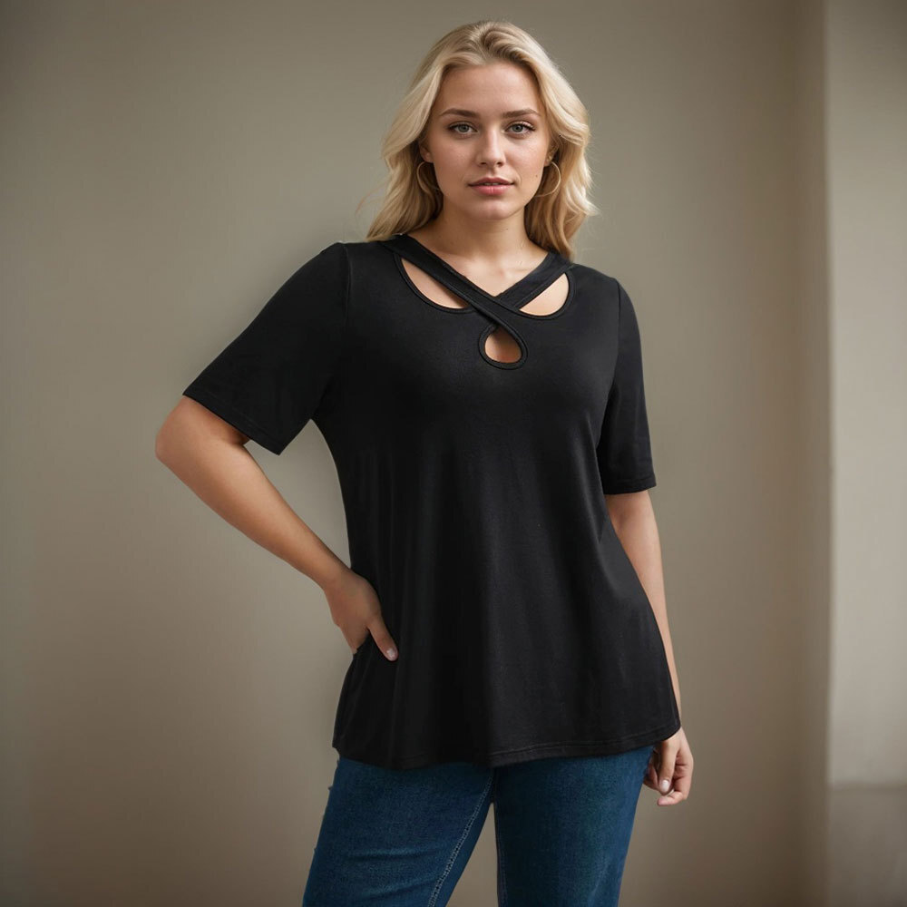 2025basic Plus Size Womens Clothing Simple and Elegant Style T-shirt for Spring and Summer New Style Loose Meat Cover Top