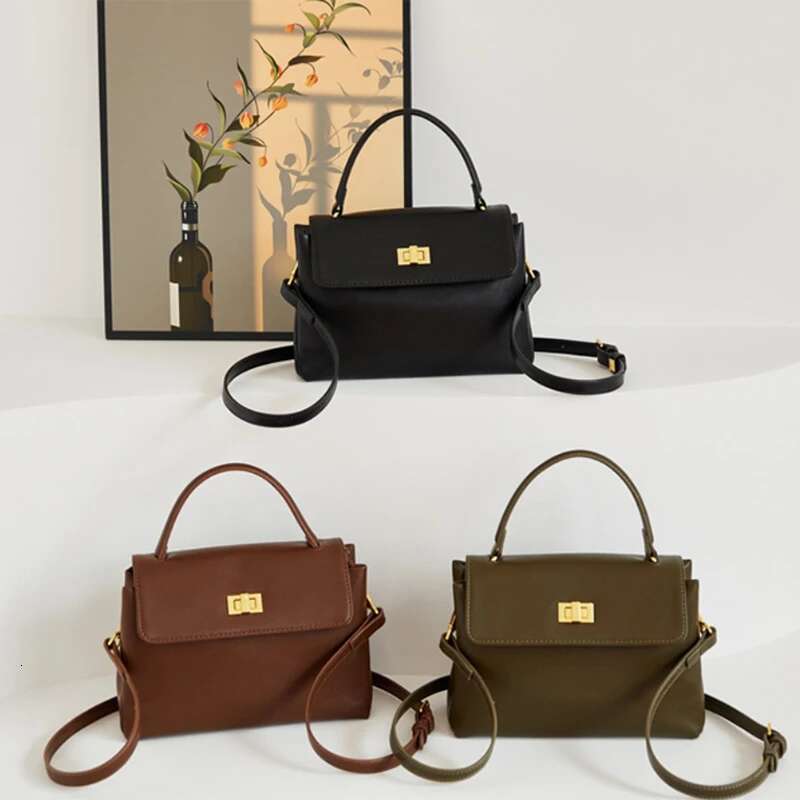 Cowhide Genuine Tote Bag For Women Long Shoulder Strap High Quality Leather Gold Lock Handbag Versatile Crossbody Bags