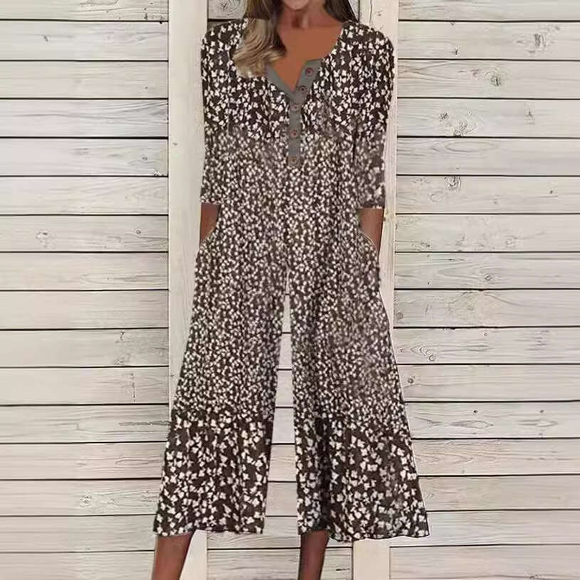 Wide Leg Jumpsuit New Women S Spring Summer Printed Pocket Button Jumpsuit