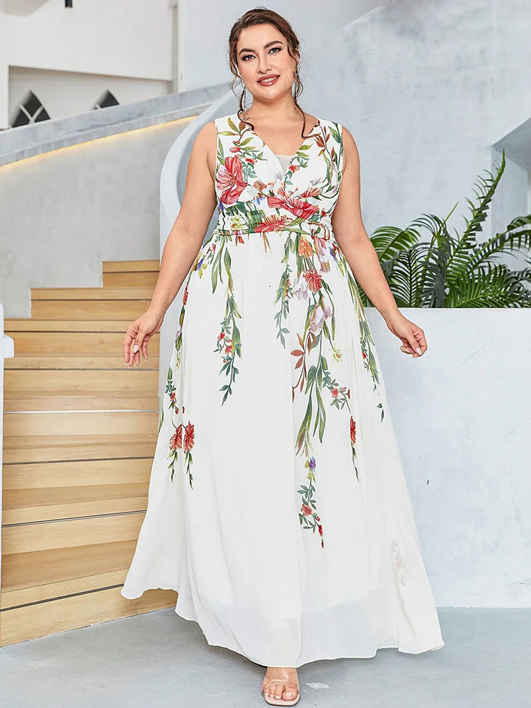 TOLEEN Women Plus Size Maxi Dresses Stylish Elegant Sexy Strapless Dress Chiffon Print Boho Style Wedding Vestidos de Novia 250515