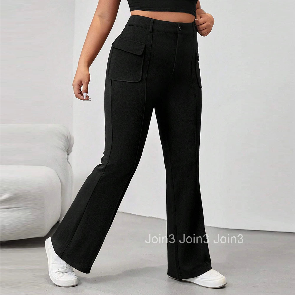 Large Size Womens Clothing Ins Street Spicy Style Flip Pocket Slimming Bell Bottom Pants Long Pants