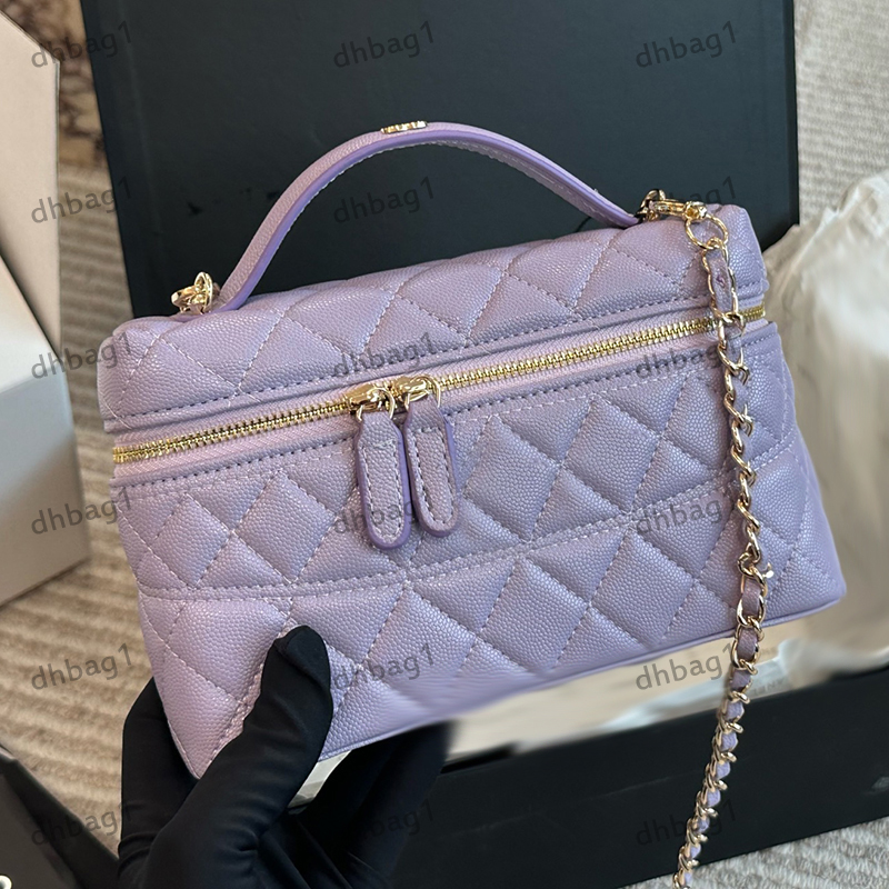 Box Makeup Bag designer Women Shoulder Bag Soft Handle Handbag Caviar Genuine Leather Checkered Pattern Gold Hardware Metal Matelasse Chain Crossbody Wallet 19cm