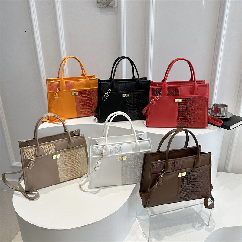 2025S Designer New Crocodile Pattern Splicing Fashion Trend Women Contrast Color Western Commuter Shoulder Crossbody Handbag Tote Bag