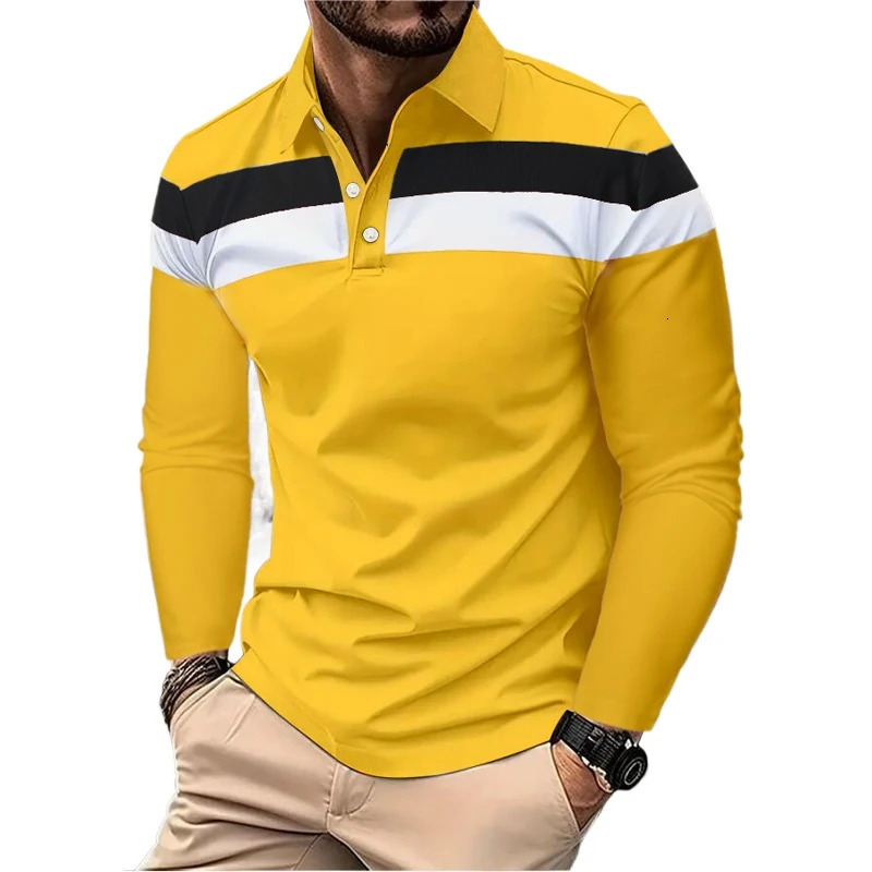 Sweatwear Mens Long Sleeve Lapel Breathable Shirts for Men Polo Homme Basic Large Top Splice T Shirt 250506Z