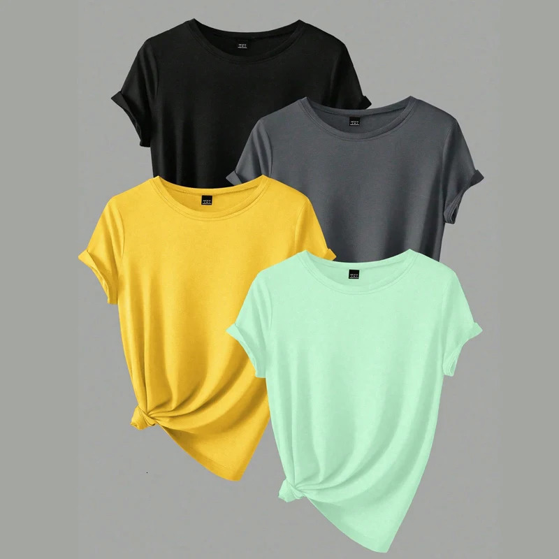 4PCs Trend Tshirts Leisure Summer Tops Woman Clothing Plus Size Short Sleeve T Shirt Clothes for Women Tee Top Outfit 250514