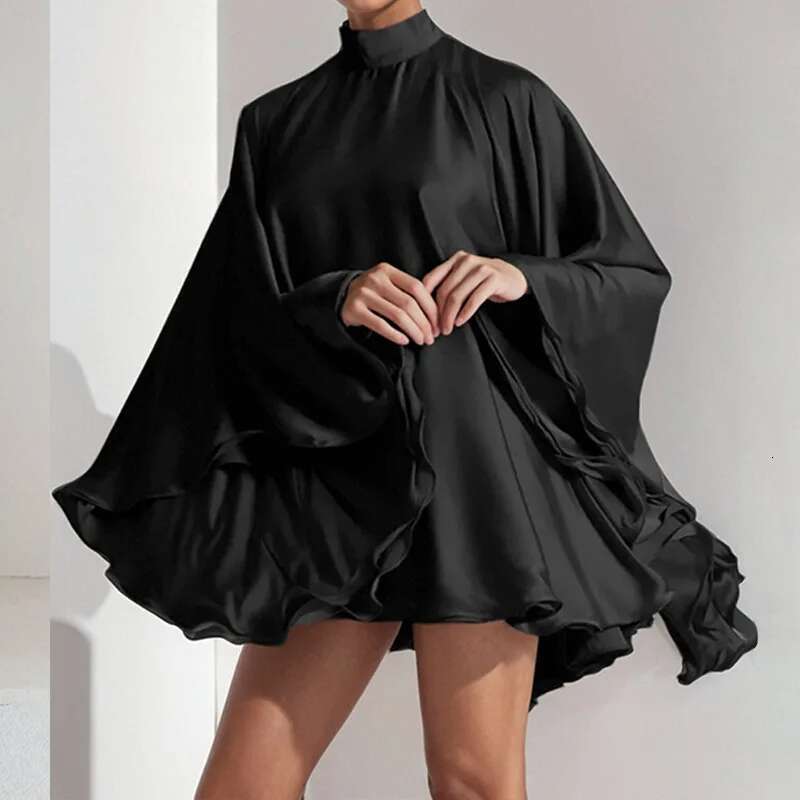 Elegant Solid Party Mini Dresses Fashion Women's Turtleneck Batwing Sleeves Short 2025 Spring Summer Sexy Backless Dress