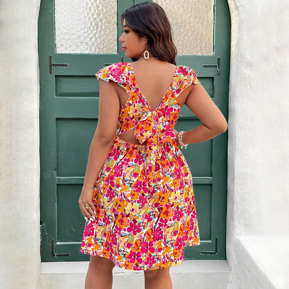 Plus Size Womens Vacation Style Floral Dress Summer Beach Short Skirt
