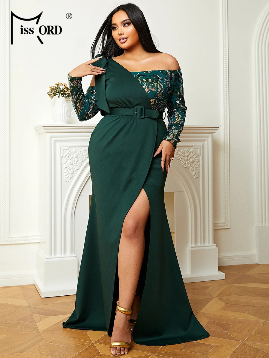 Missord Plus Size Strapless Colorblock Emerald Green Gown Evening Dress Formal Occasion Dresses 250515
