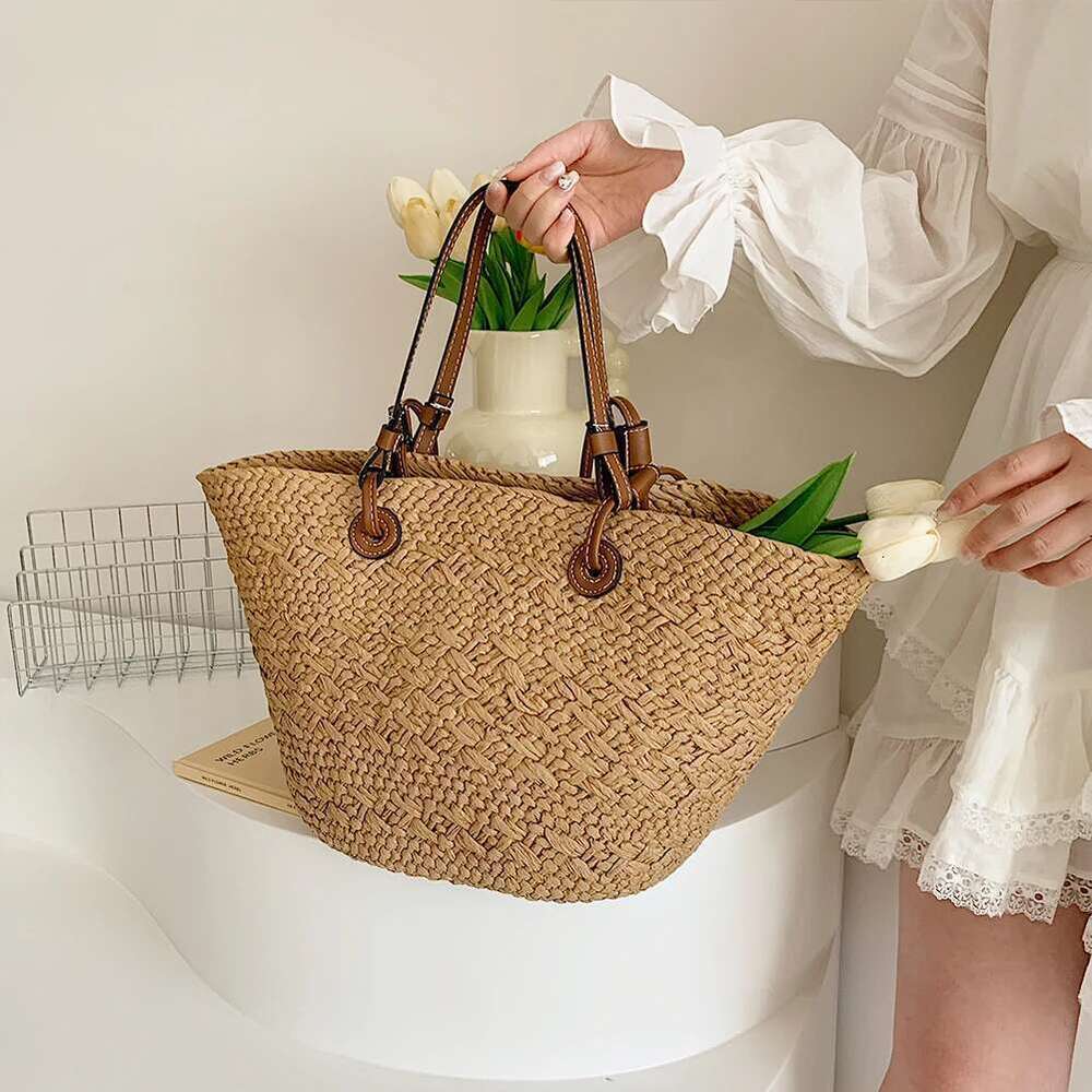 Women Fashion Shoulder Large Capacity Simple Woven Handbag Tote Clutch Bags Chic Hobo Bag for Party Vacation