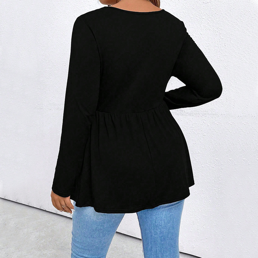 Large Size Womens Square Neck Knitted Long Sleeved Shirt with Loose Waist and Slimming Effect Bubble Sleeves Solid Color Top
