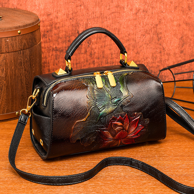 2025S designer Boston casual texture commuting shoulder Chinese versatile ethnic style women crossbody bag