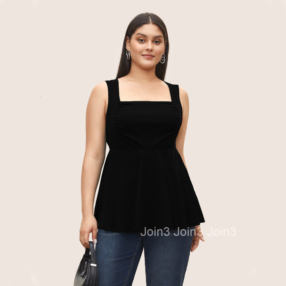 Plus Size Womens French Square Neck Unique High-end Design Loose and Slimming Sleeveless Top for Women