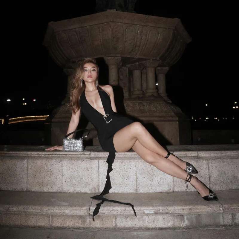 Nibber Women's 2023 Summer Solid Mini Dresses Asymmetrical Suspenders Pleated Sexy Hot Girls Female Dress Nightclub Streetwear