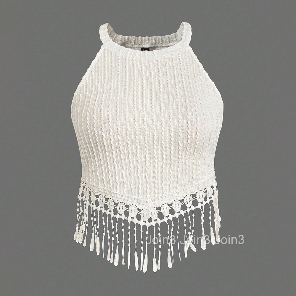 2025 Womens Spring/summer New Elegant Tassel Tank Top Short Slimming and Slimming Exposed Umbilical Top