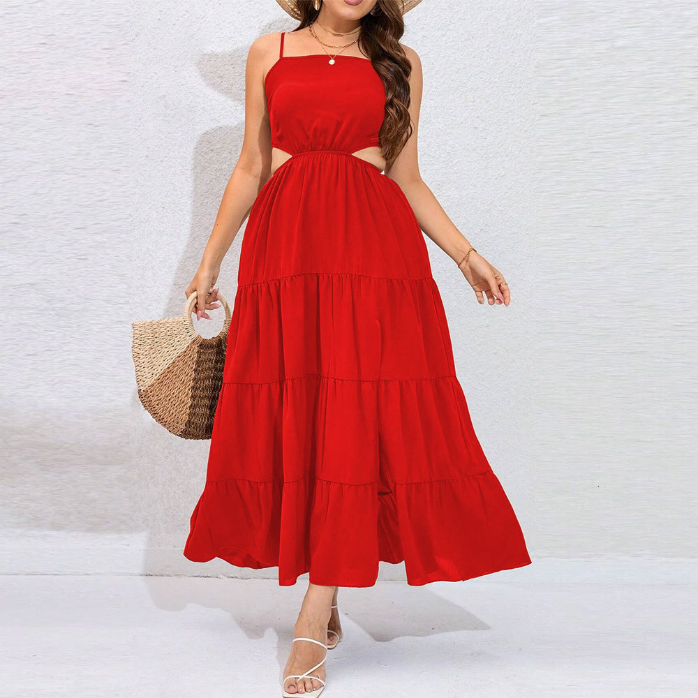 Oversized Womens Sexy Backless Waist Cinched Cake Skirt Beach Dress Long Skirt