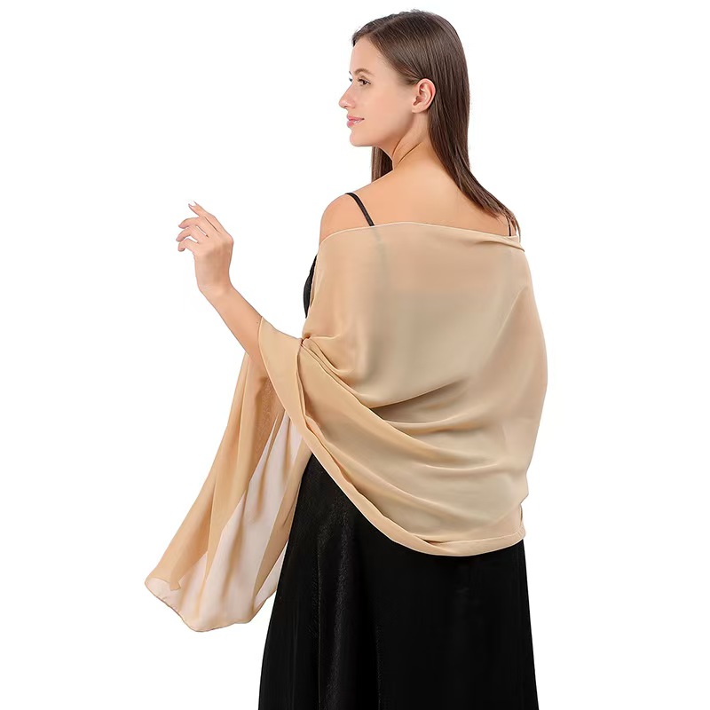 K733 High Quality Pure Color Chiffon Lengthened Shawl Bride Bridesmaids Wedding Dress Prom Party Dinner Shawl Female