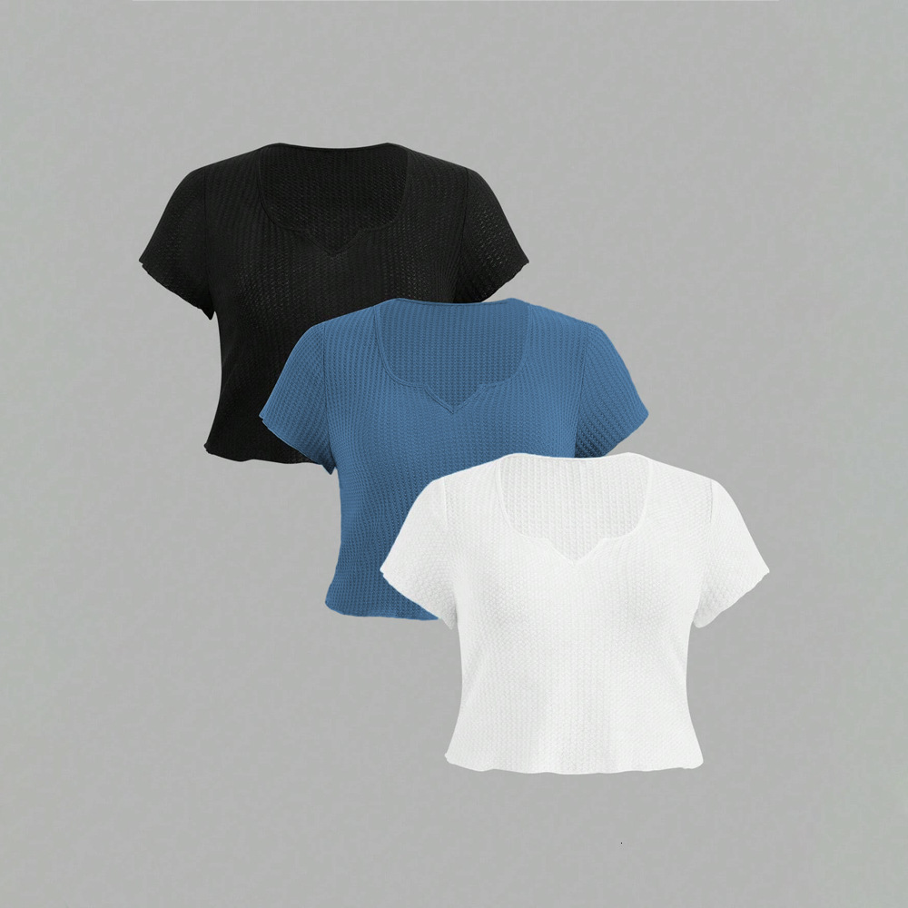 Plus Size Womens Waffle Breathable Slim Fit Temperament Solid Color T-shirt Top
