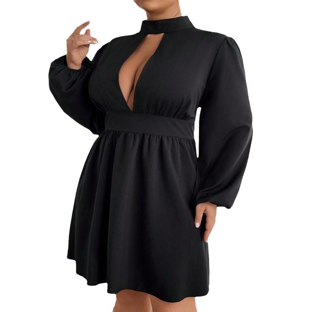 Large Size Womens Sexy and Intellectual Style Dress Autumn and Winter New Semi High Neck Elegant Short Skirt