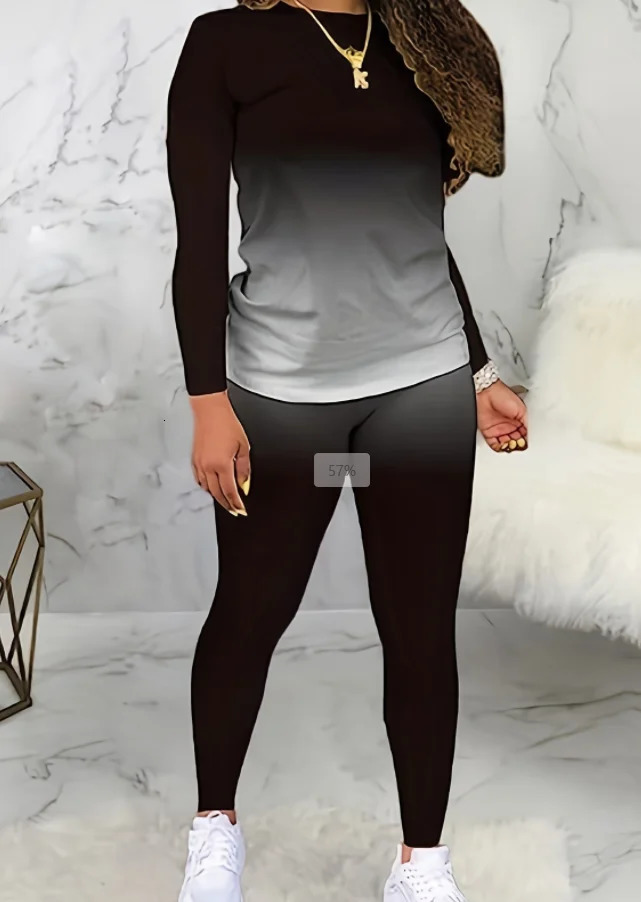 Europe and the United States plus size spring autumn round neck gradient long sleeve trouser set 250513Z