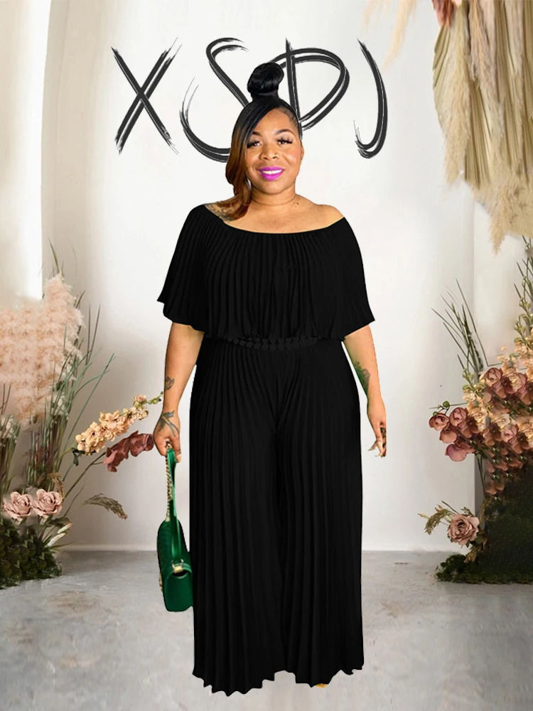 Full-length Jumpsuit for Women Summer Elegant Jumpsuit Off Shoulder Sexy Pleated Jumpsuit Plus Size Wholesale Drop 250515