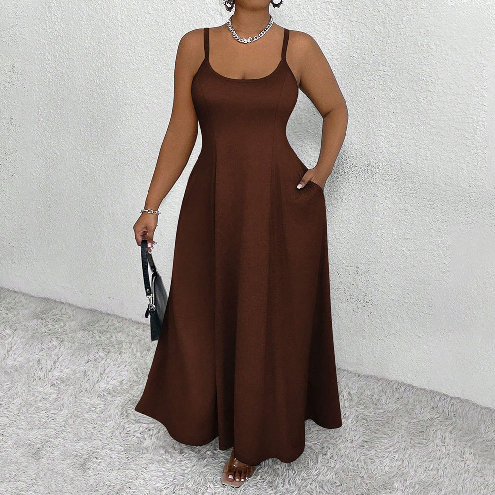 New Plus Size Womens Suspender Waist Cinched Dress for Spring and Summer 2025 Elegant Style Sleeveless Slim Fit Long Dress