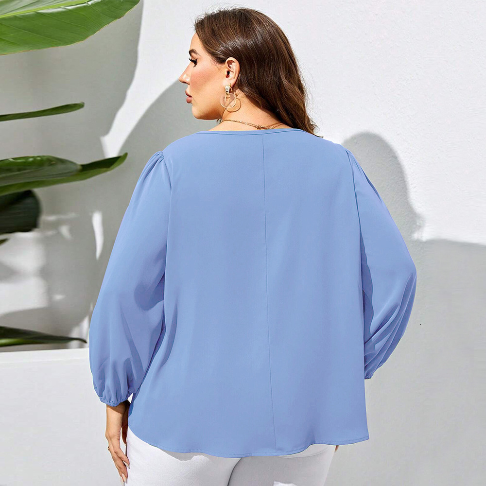 Large Size Womens Clothing Autumn and Winter V-neck Loose Casual Bubble Sleeve Temperament Shirt Womens Top