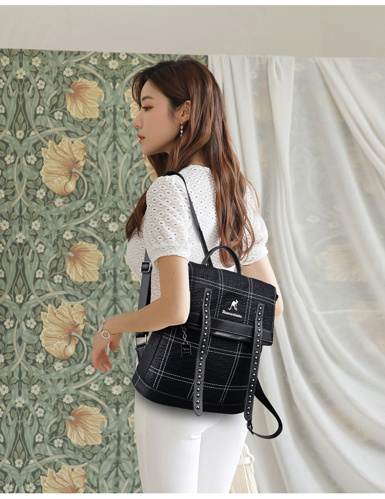 2025S designer women bag new trendy brand fashionable checkered embroidery line dual-use backpack soft leather versatile large capacity travel bag