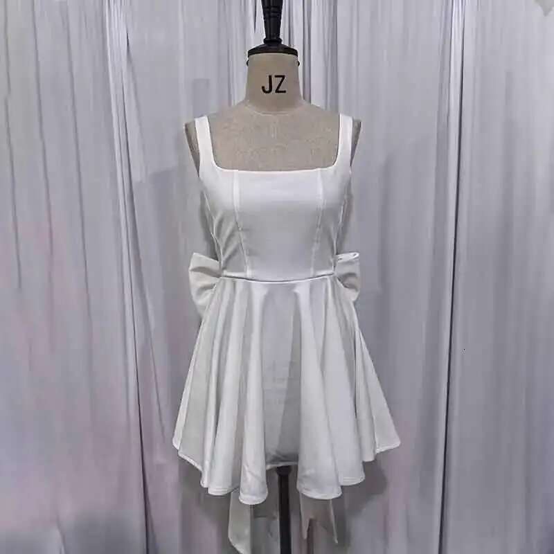 NIDANSSI 2025 White Backless Bow Pleated Evening Party Women Robes Elegant Sexy Bodycon Mini Summer Dress Vestidos