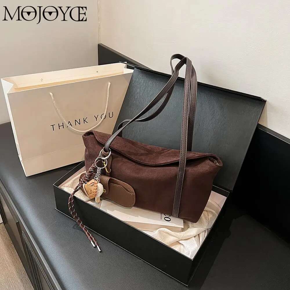 Women Suede Shoulder With Inner Pocket Flap Underarm Solid Retro Satchel Bag Female Fashion Large Handbag Clutch Purse