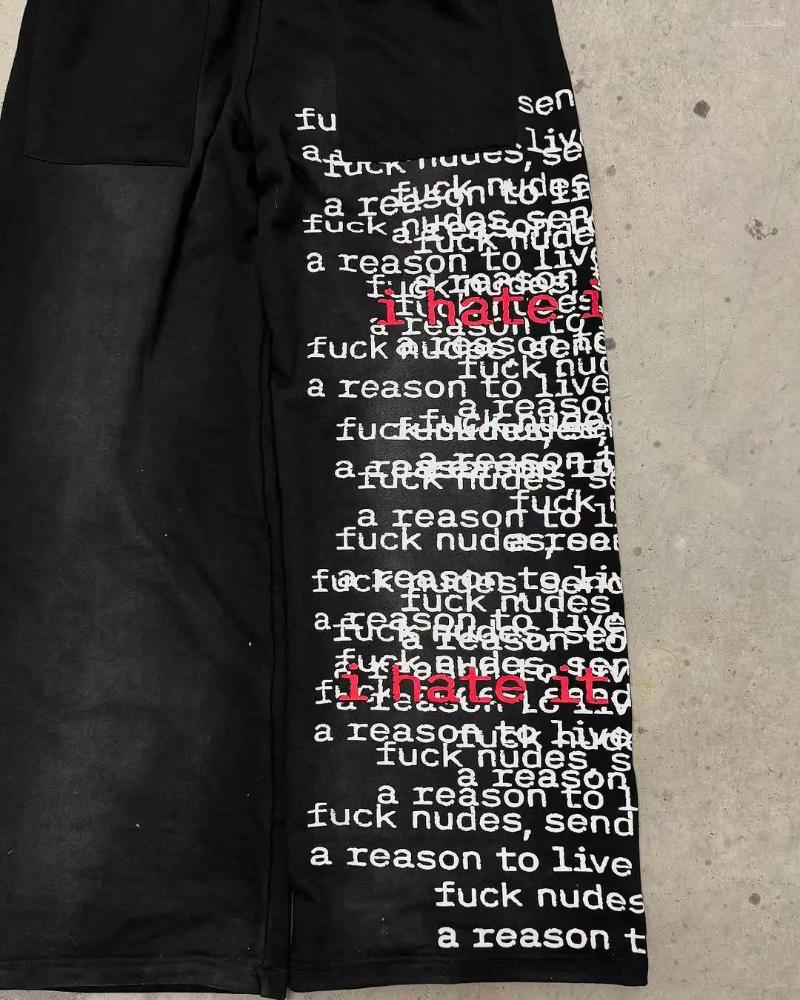 Men's Pants Goth Harajuku Double Layer Elastic Waistband Men Hip Hop Letter Print Y2k Cargo Joggers Loose Casual Sweatpants