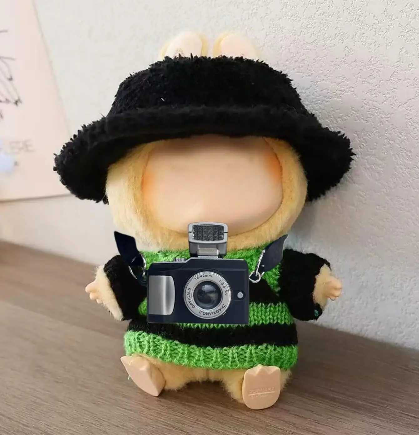 Clothes Compatible Labubu 17cm with hat and Dolls Accessories Premium Outfit (Black-Green) Free shipping