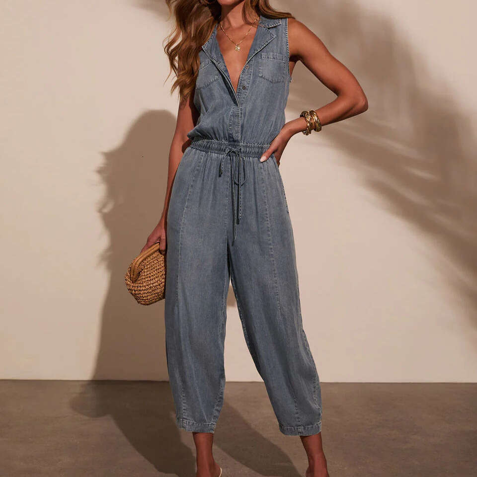 Wide Leg Jumpsuit Women S Summer New Casual Washed Thin Denim Jumpsuit