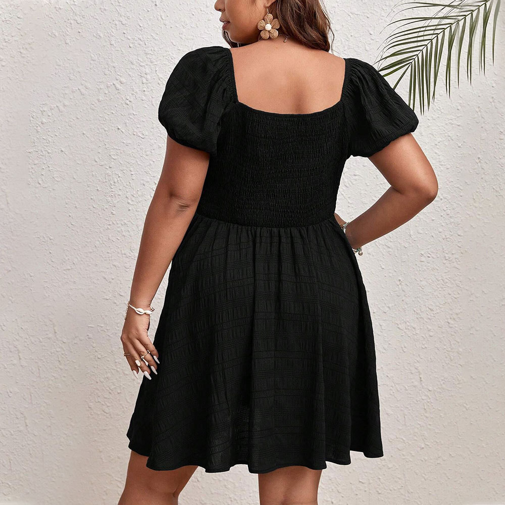 2025 Summer New Plus Size Womens Elegant and Intellectual Style Dress with Waist Cinching and Slimming Short Skirt