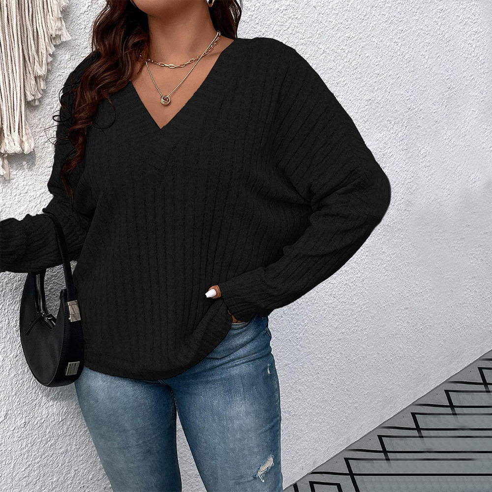 New Plus Size Womens Versatile T-shirt Autumn and Winter Wide Truffle Back Design Sense Solid Color Long Sleeved Top