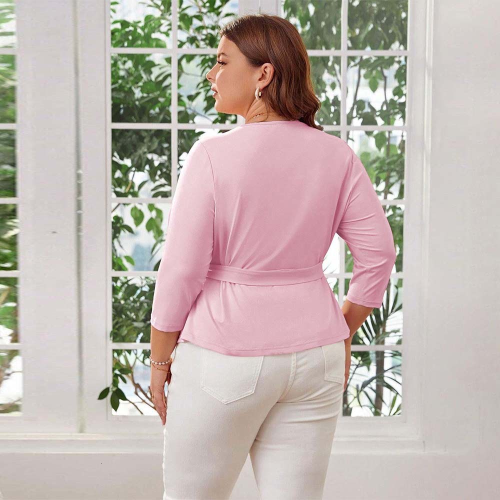 Plus Size Womens Sweet and Intellectual Style T-shirt for Autumn and Winter New Strap Design Slim Fit and Slimming Top