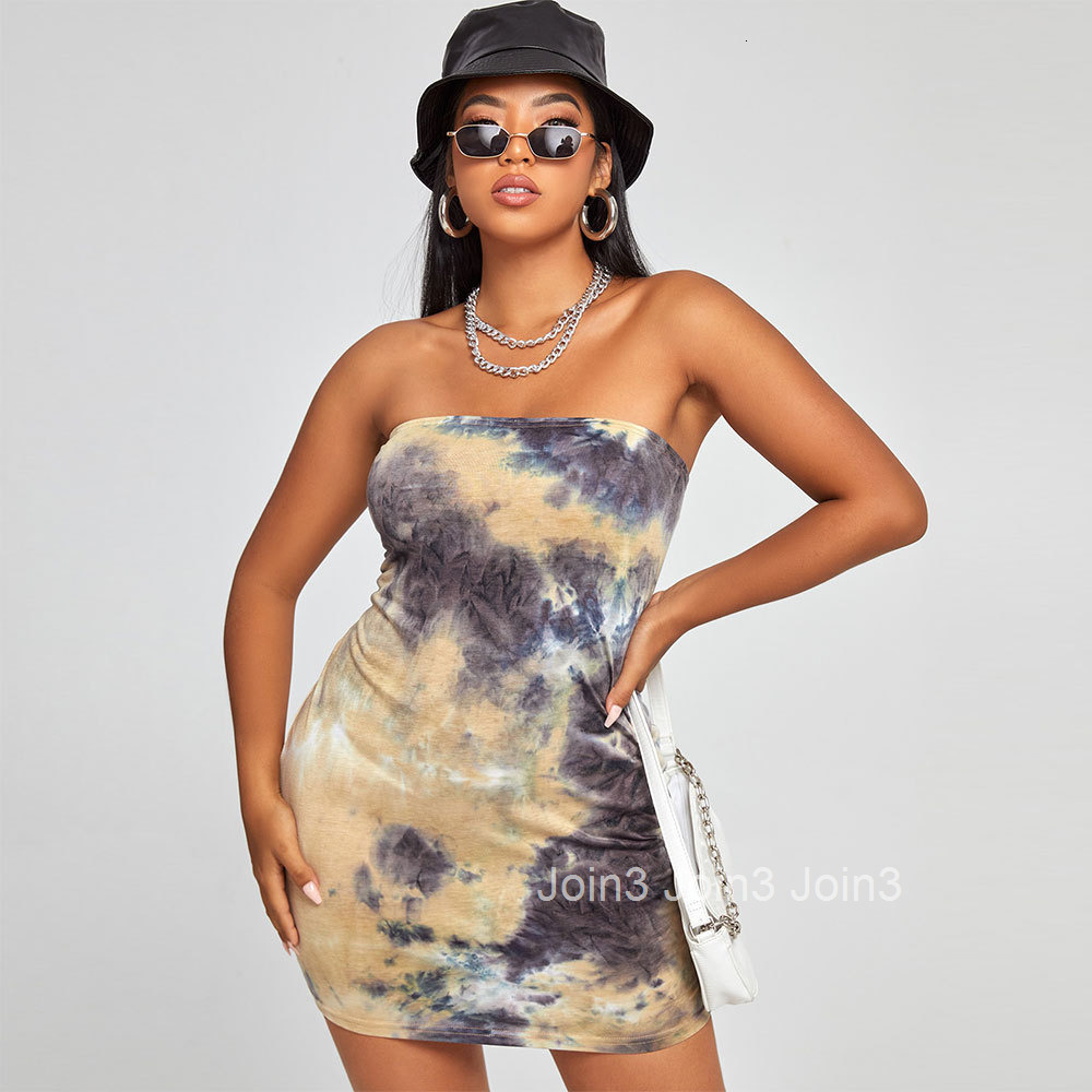 Oversized Womens Clothing Ins Street Fashion Slim Fit Wrap Buttocks Knit Tie Dyed Bra Sexy Dress