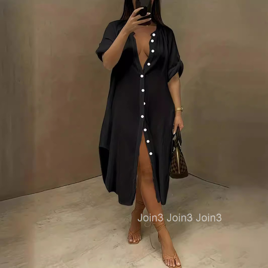 Plus Size Womens Sexy Style Dress Summer Single Breasted Cardigan Design Sense Mid Length Skirt