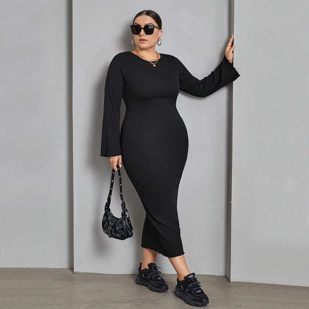 Large Womens Clothing Autumn and Winter Fashion Knitted Long Skirt Niche Design Sense Sexy Backless Dress