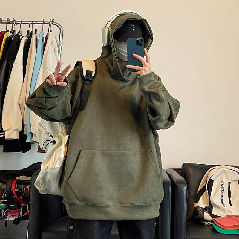 400g suede hooded sweatshirt men's 2024 autumn and winter new item solid color loose casual clothes