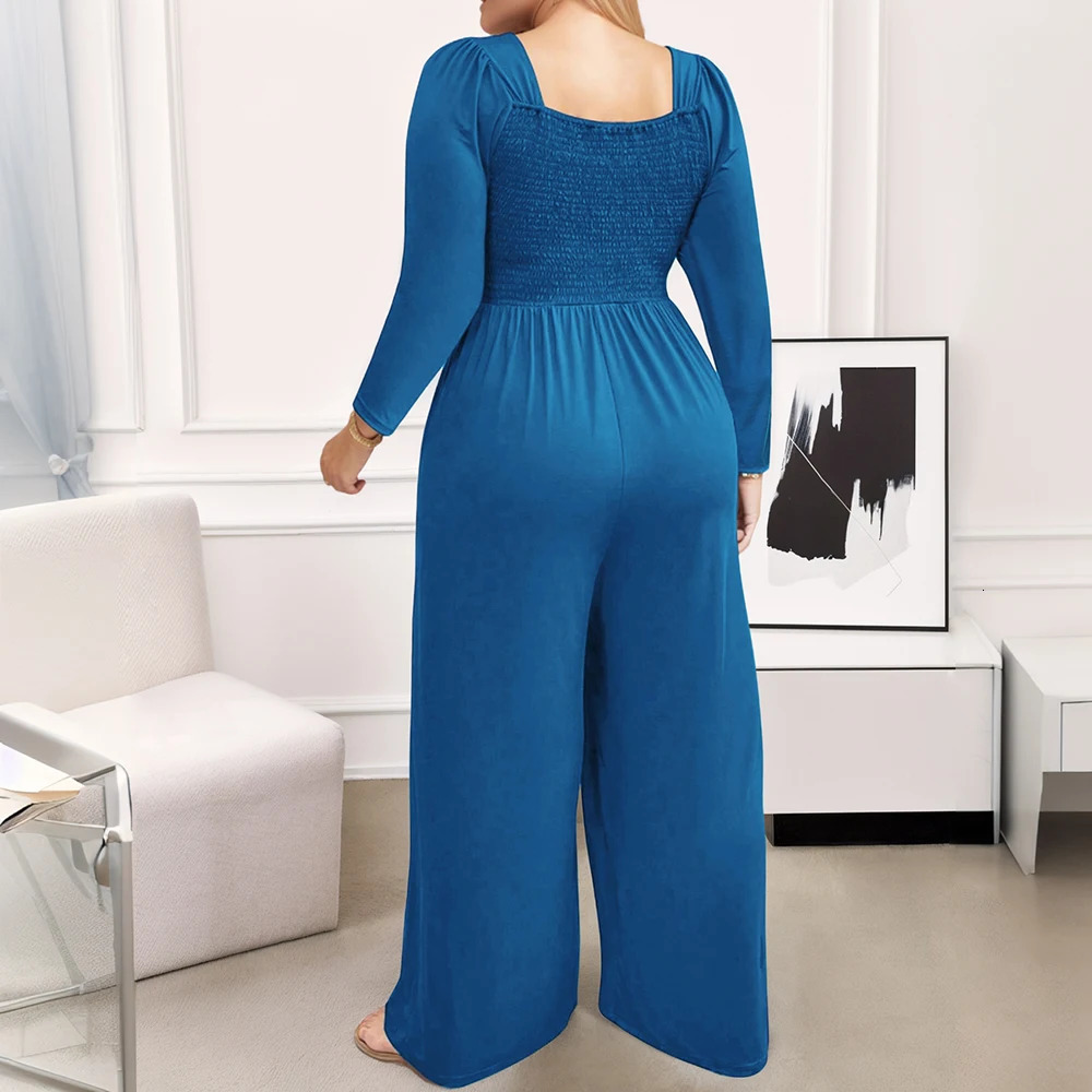 Plus Size Women Wide Leg Pants Jumpsuits Autumn Winter One-piece Long Sleeve Playsuits Jumpsuit Fashion Oversize Femme 250515