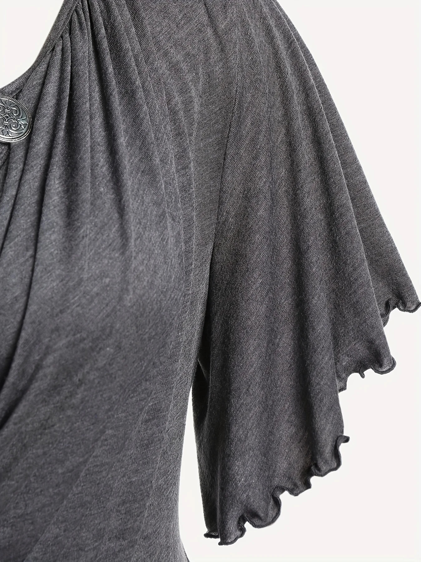 European and American hit fashion womens pleated chain embellished Vneck plussize Tshirt top 250514