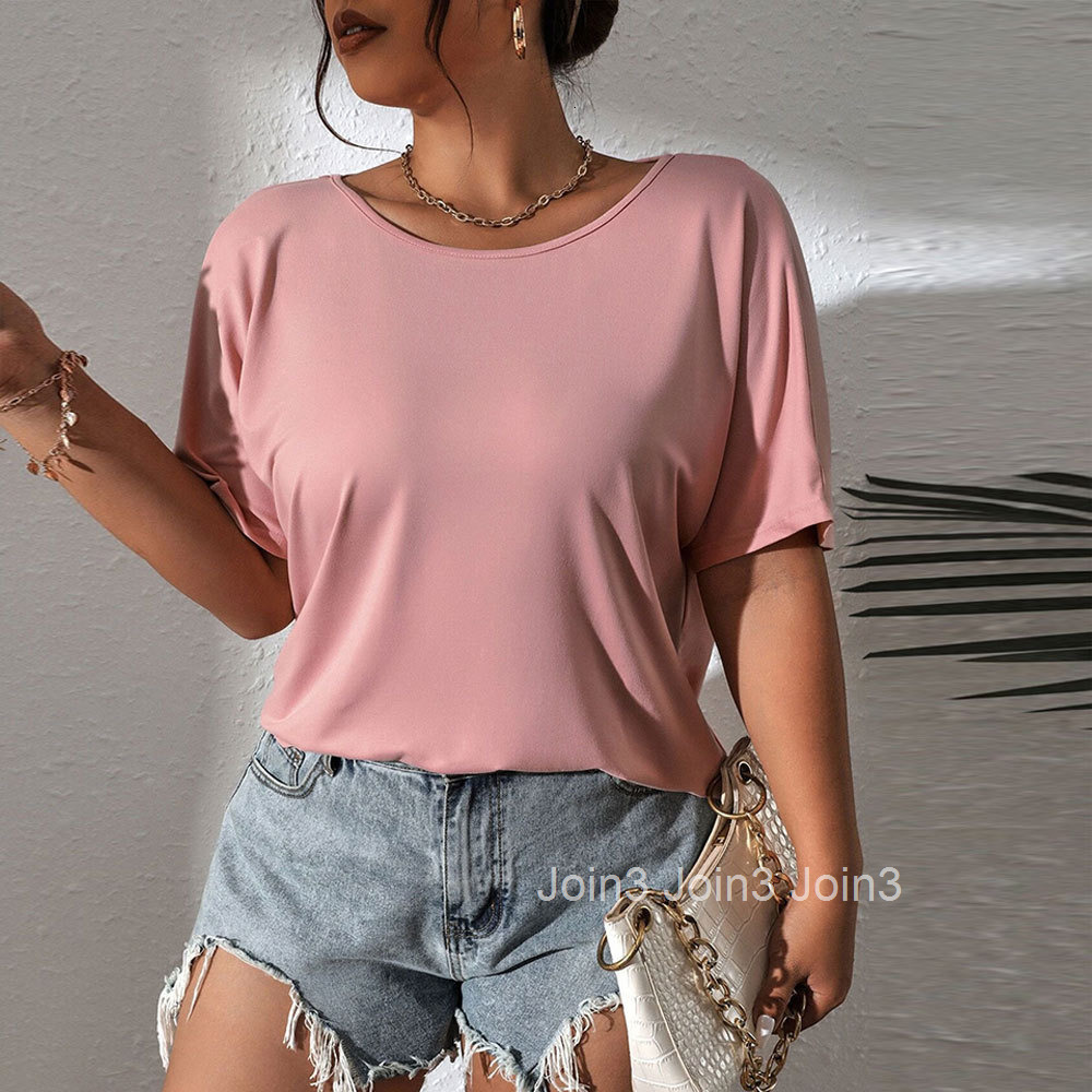 Summer New Plus Size Womens Loose Casual Round Neck Knitted Short Sleeved T-shirt Versatile Top