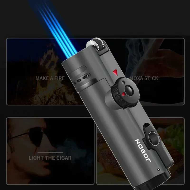 JOBON Inflatable 4 Torch Jet Windproof Lighter Metal Grinding Wheel Flint Lighter Gas Butane Inflatable Gift Cigar LighterT250516