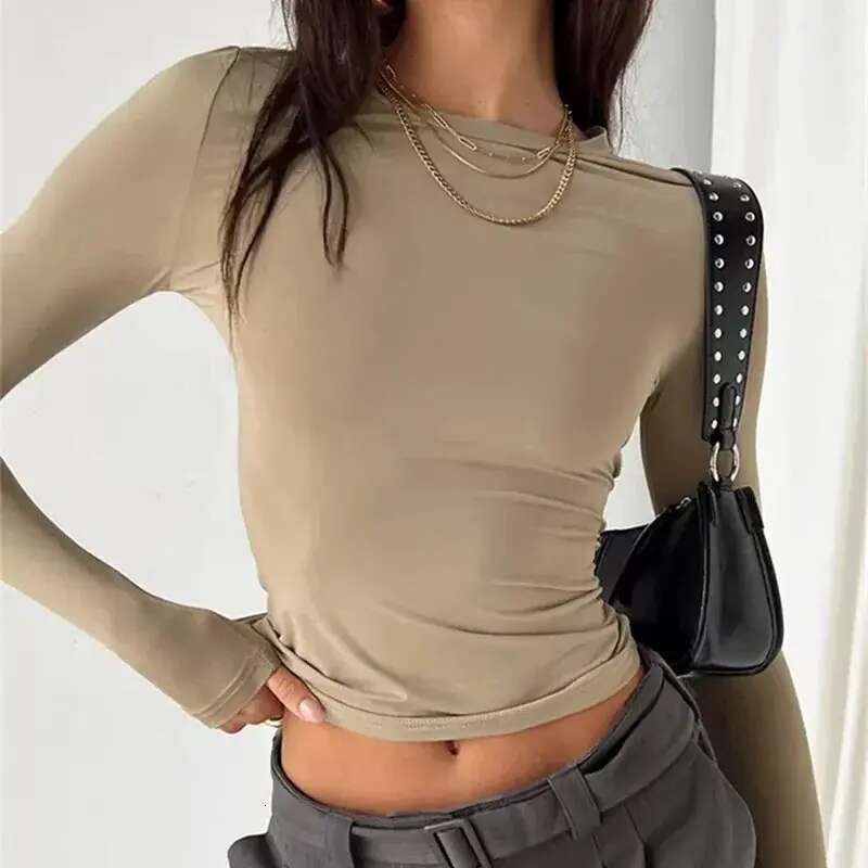 Women Long Sleeve T Shirt Spring Autumn Solid Slim Fit Casual Shirts Female Pullovers Basic Tee Y2k Clothes Streetwear Crop Tops 241029 designer bag
