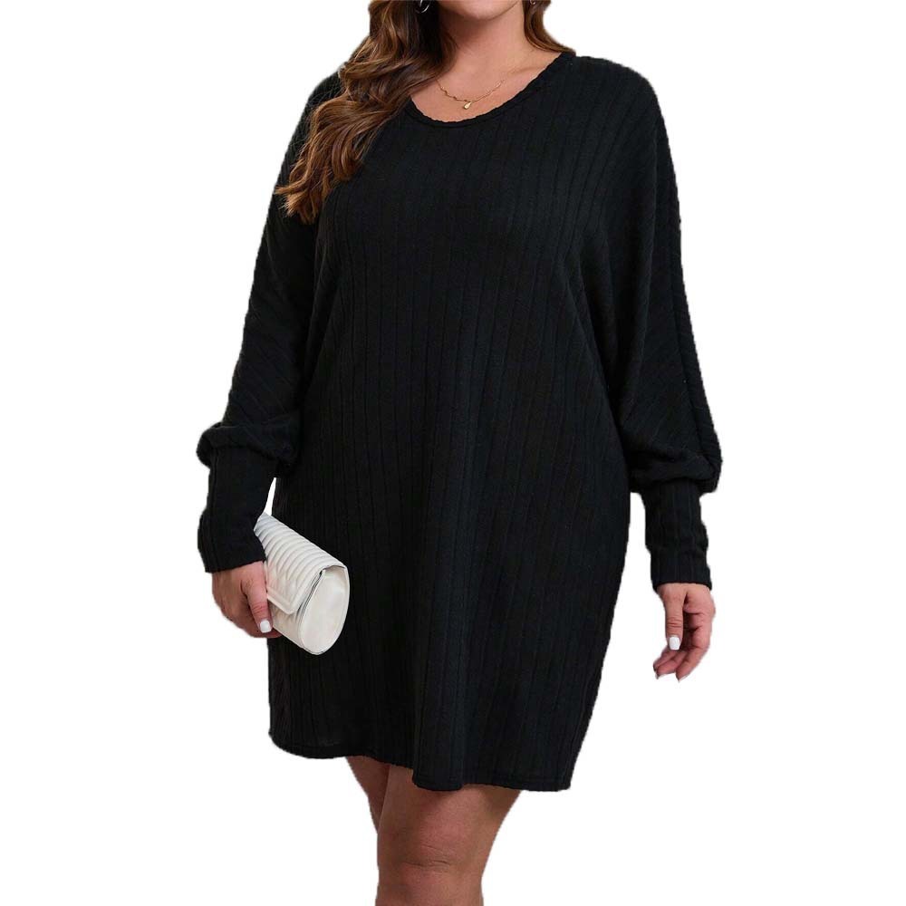 Plus Size Simple Style Loose Dress Autumn and Winter Round Neck Backless Design Sense One Step Short Skirt